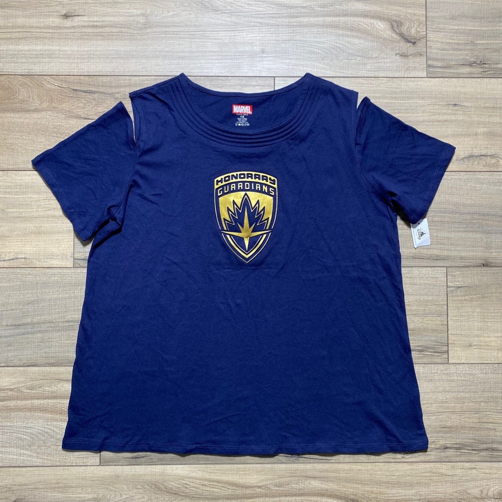 Disney Marvel Womens Honorary Guardians Cold Shoulder Shirt‎ 1X Blue